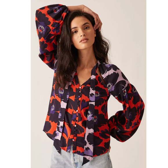 Anthropologie Tops - New Anthropologie Maeve Neck-Tie Silk Blouse $148 PLUS 2X  Floral